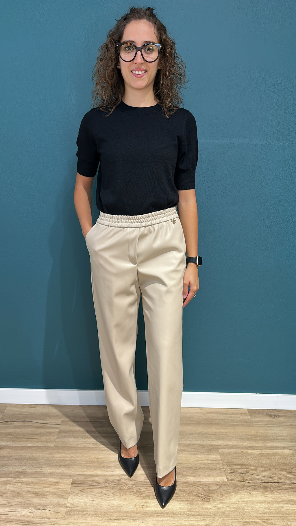 PANTALONE ALESSIA IN ECOPELLE - PANNA - SOUVENIR