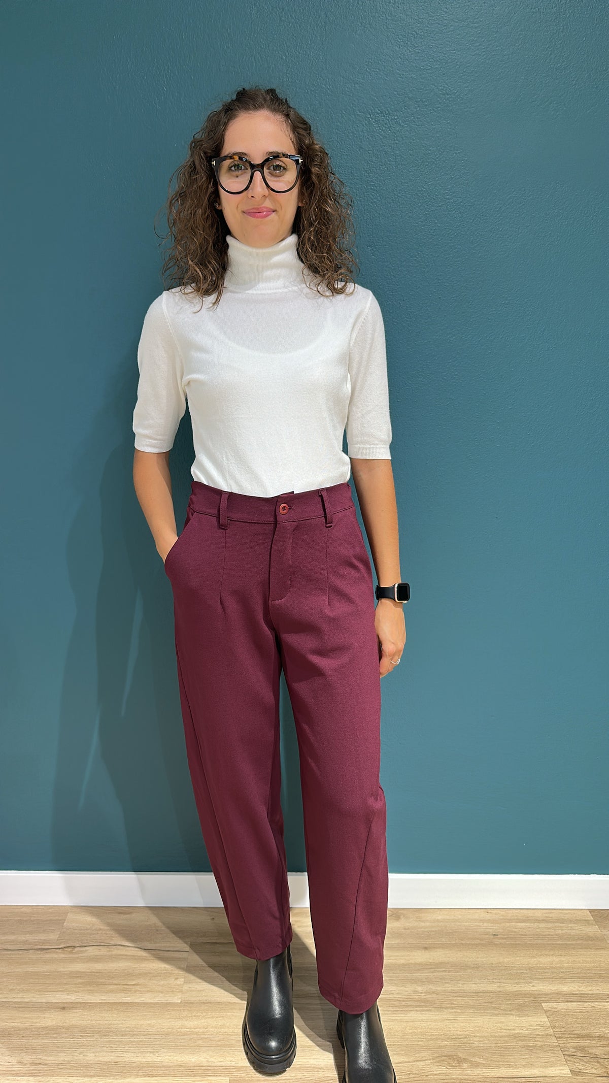 PANTALONE EMMA BARREL IN PUNTO MILANO - BORDEAUX