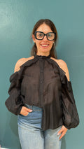 TOP JESSY CON VOLANTS - NERO - MEME ROAD