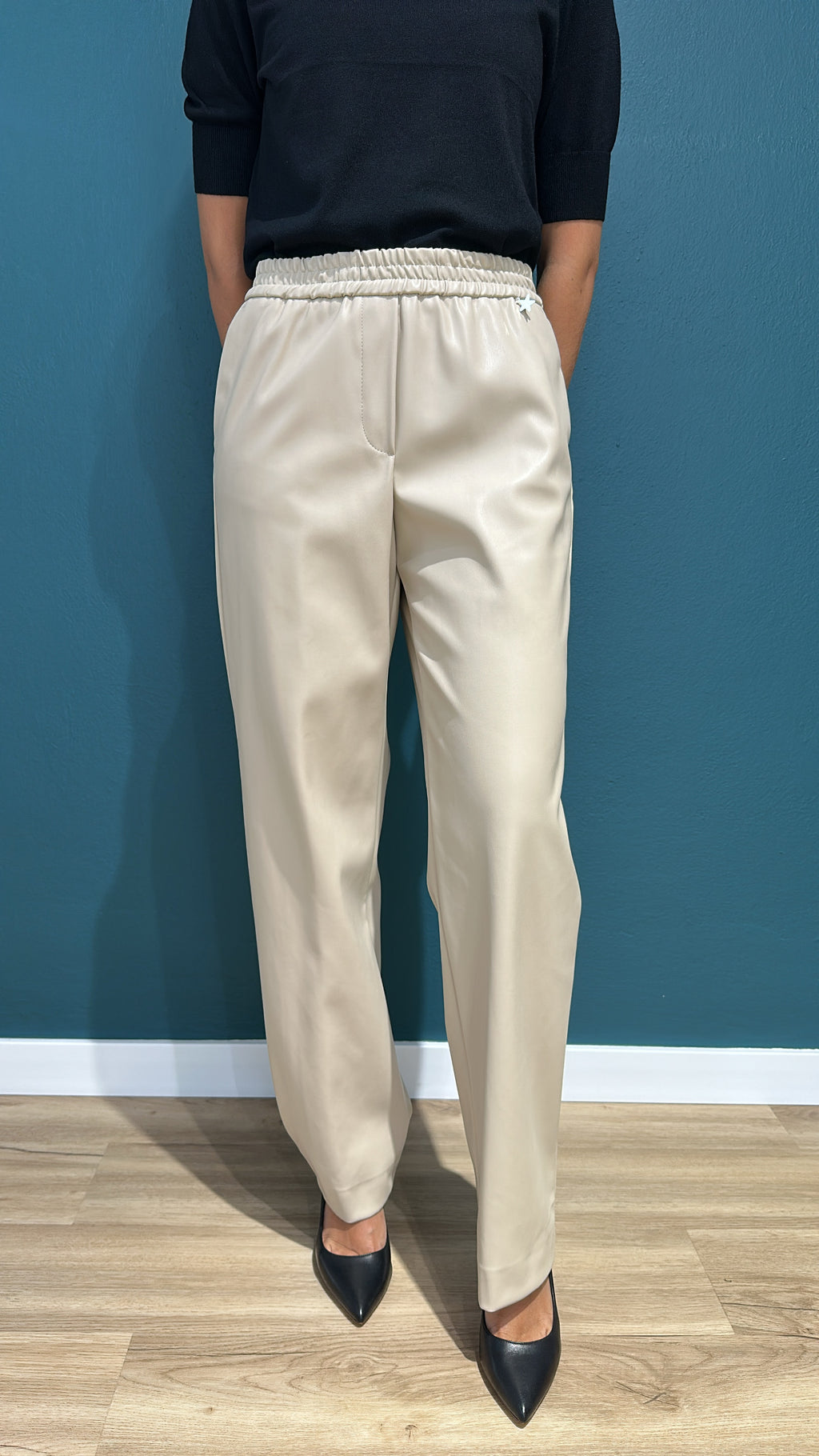 PANTALONE ALESSIA IN ECOPELLE - PANNA - SOUVENIR
