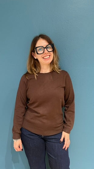 MAGLIA MONICA GIROCOLLO A MANICA LUNGA  - CIOCCOLATO