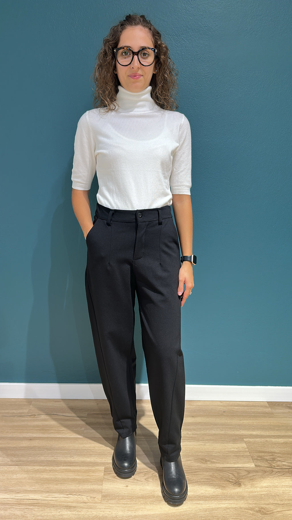 PANTALONE EMMA BARREL IN PUNTO MILANO - NERO