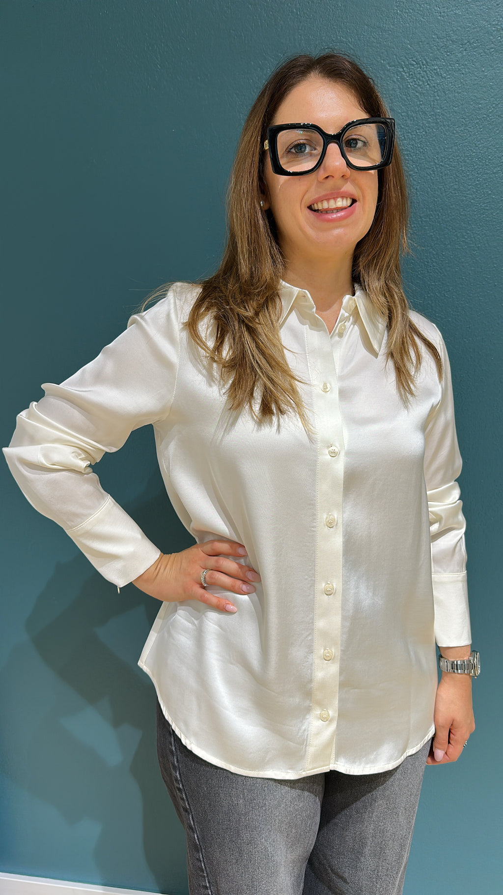 CAMICIA SOFIA IN RASO - AVORIO - MEME ROAD