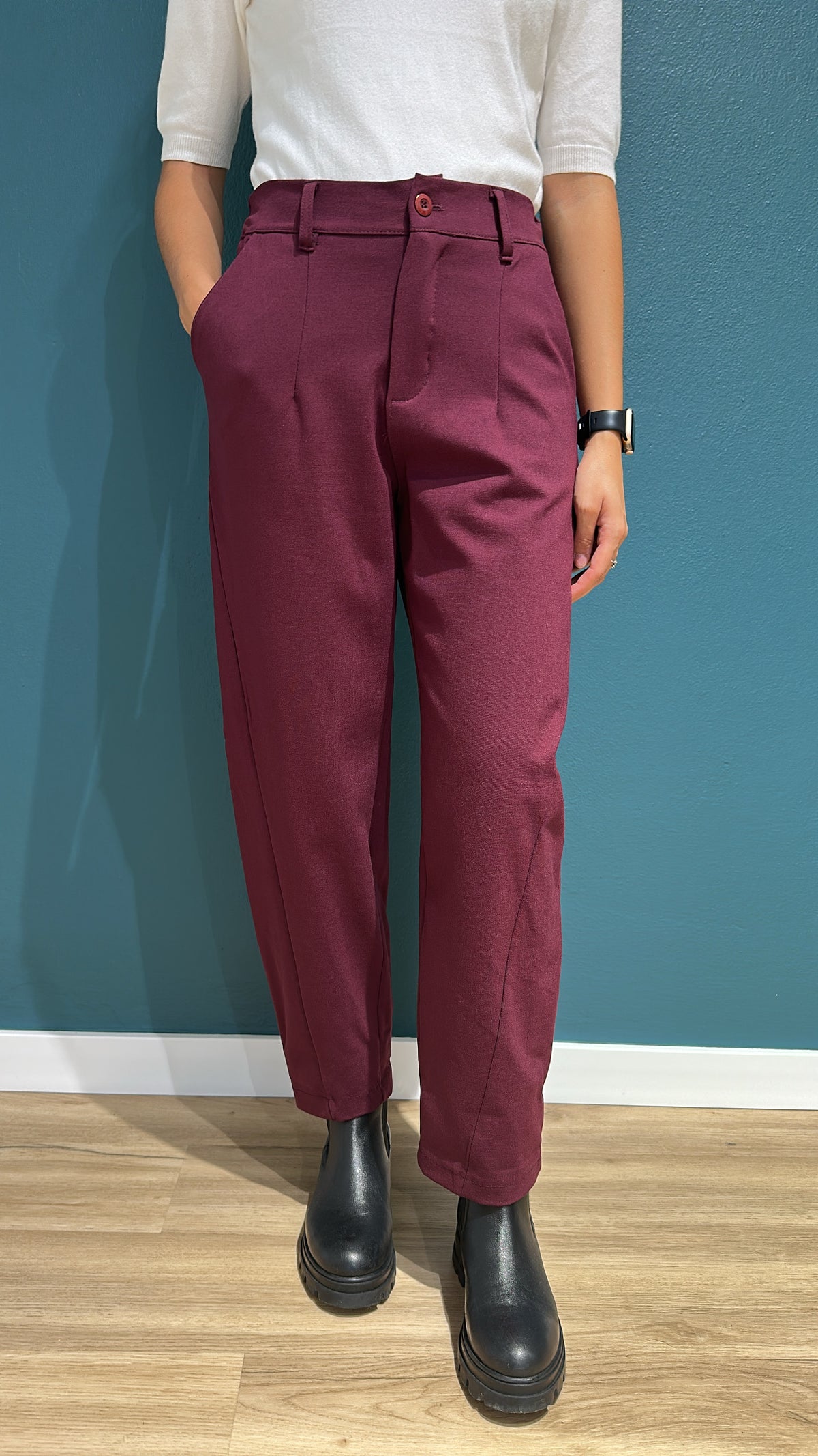 PANTALONE EMMA BARREL IN PUNTO MILANO - BORDEAUX