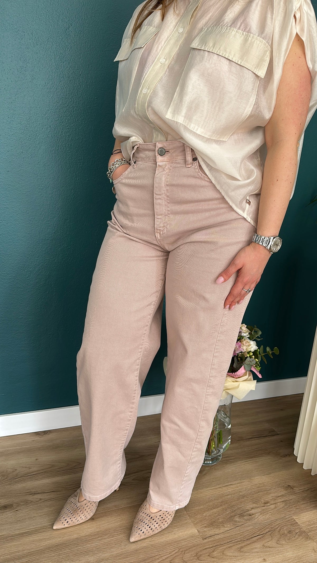 PANTALONE TAMARA LUNGO IN COTONE - ROSA ANTICO - SOUVENIR