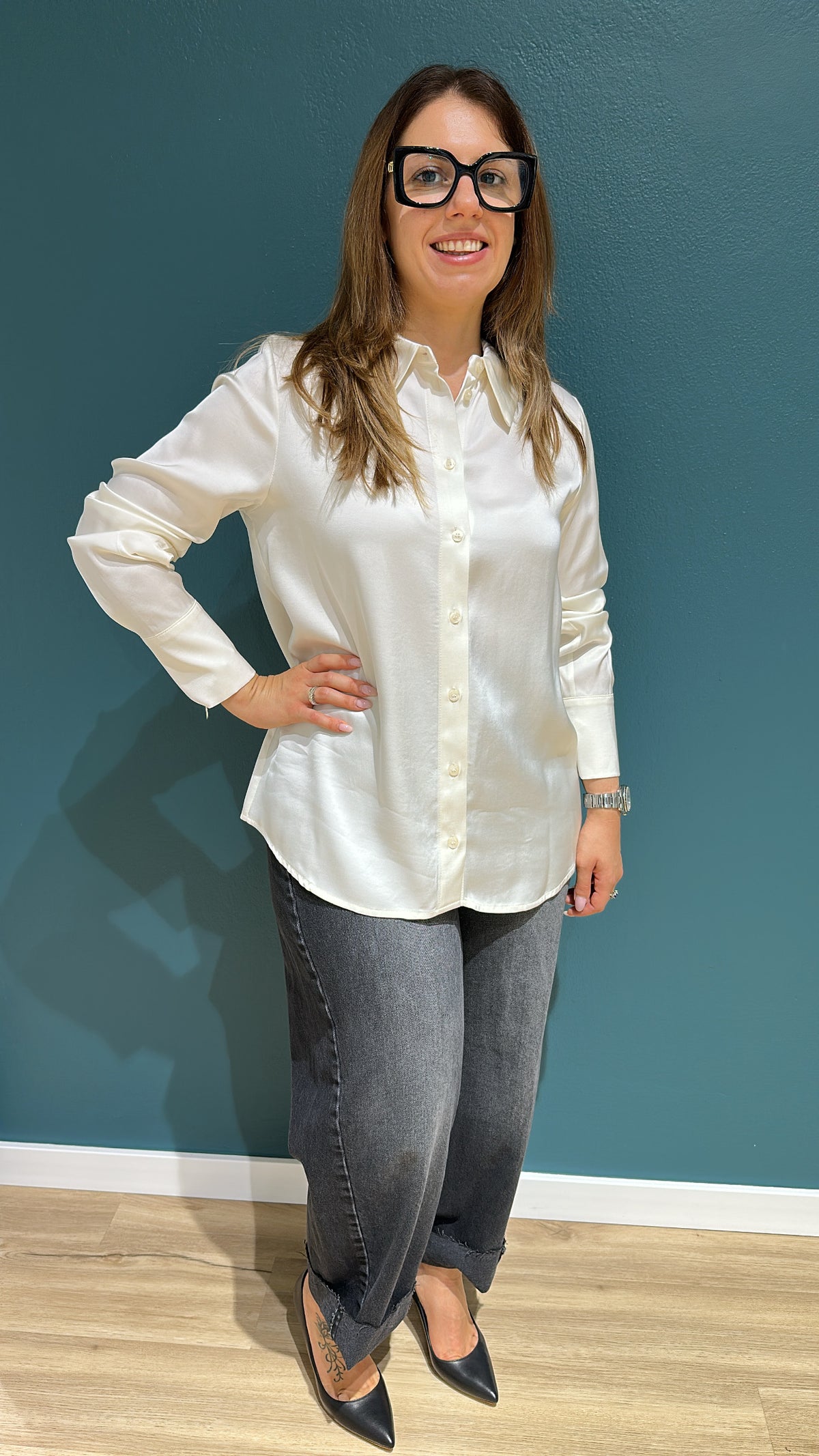 CAMICIA SOFIA IN RASO - AVORIO - MEME ROAD