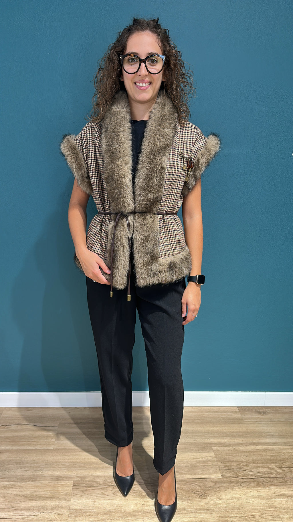 GILET IN PIED DE POULE ED ECOPELLICCIA - MEME ROAD - PEZZI UNICI LIMITED EDITION