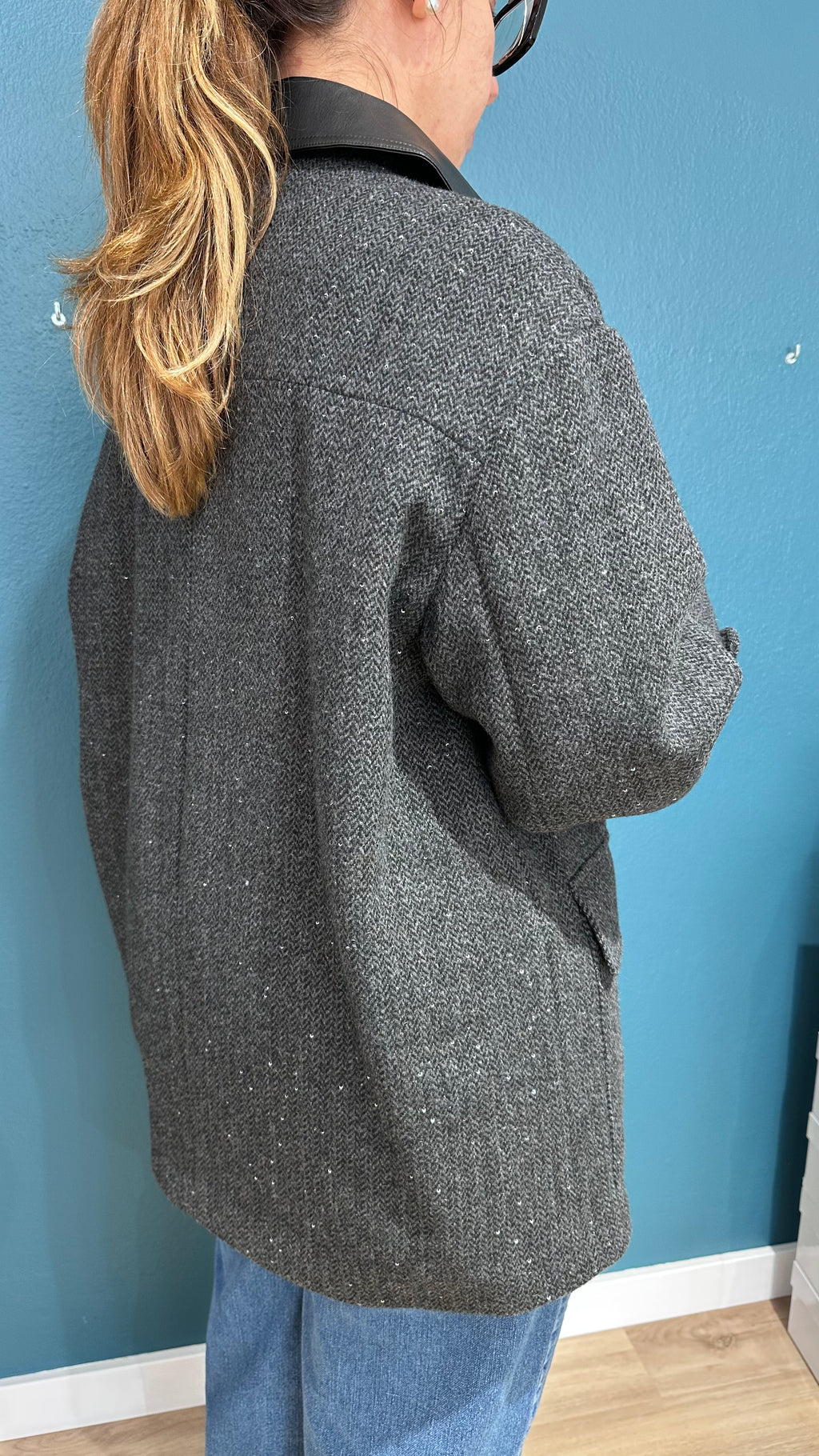BOMBER CON PAILLETTES - GRIGIO E NERO EFFETTO SPINATO - MEME ROAD