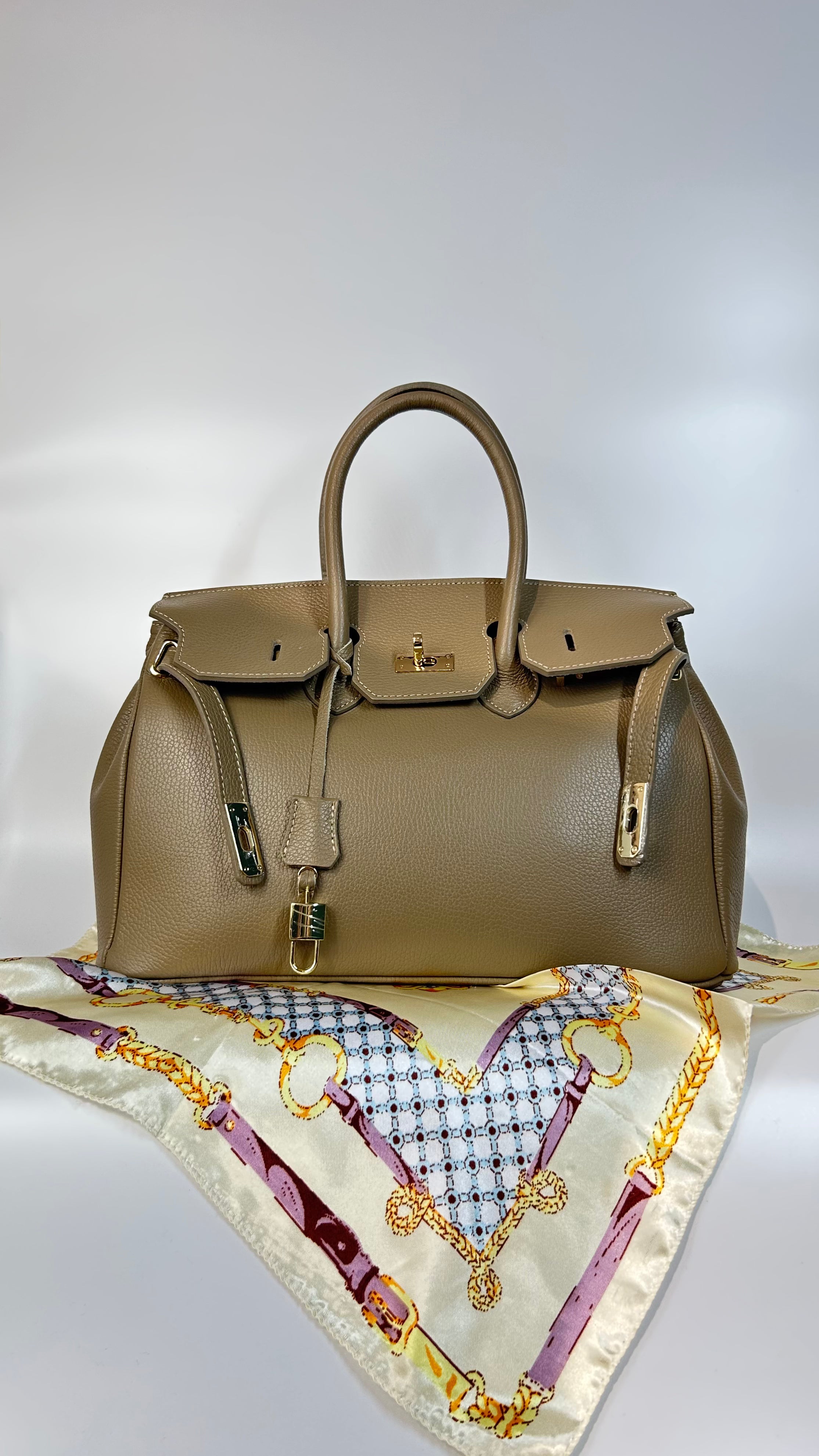 BORSA MODELLO B  IN VERA PELLE MARTELLATA - TAUPE